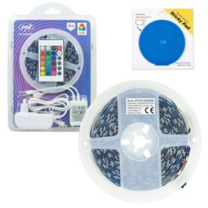 PNI 5050RGB LED-Streifen-Set, 300 LEDs, RGB, dimmbar, Lichteffekte, 5 Meter, IP20, inklusive Klebepad (blau)