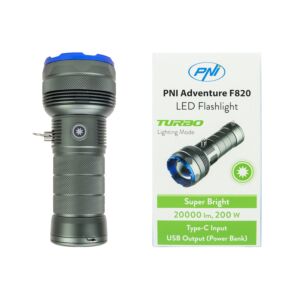 Taschenlampe PNI Adventure F820 200 W, 3 Leuchtstufen plus Turbo, 20000 Lumen, bis zu 350 m, 2600 mAh Akku, I