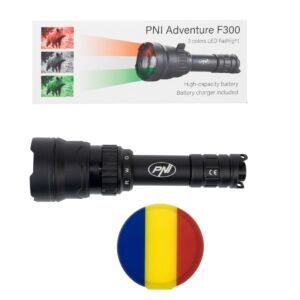 PNI Adventure F300 LED-Taschenlampenpaket in 3 Farben: weiß, rot, grün, maximal 10W, IPX6 + Sticky Pad-Flagge