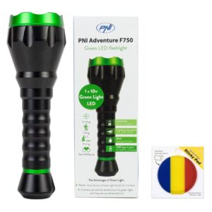 PNI Adventure F750 Green Light Aluminium-Taschenlampe im Set mit Klebepad-Flagge