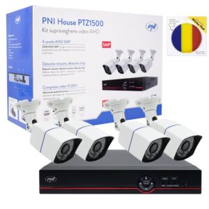 PNI House PTZ1500 5MP DVR Videoüberwachungsset – 4 Kameras und Sticky Pad Flag Package