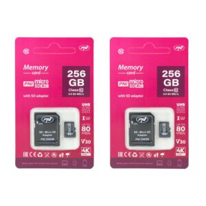 2-teiliges PNI 256GB MicroSD-Speicherkartenpaket mit Klasse 10 SD-Adapter, 80 Mb/s, V30
