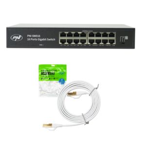 PNI SW016 Switch-Gehäuse, 16 x 10/100/1000 Mbps, Gigabit, Metallgehäuse & 1,5m CAT8-Patch PNI U8015W