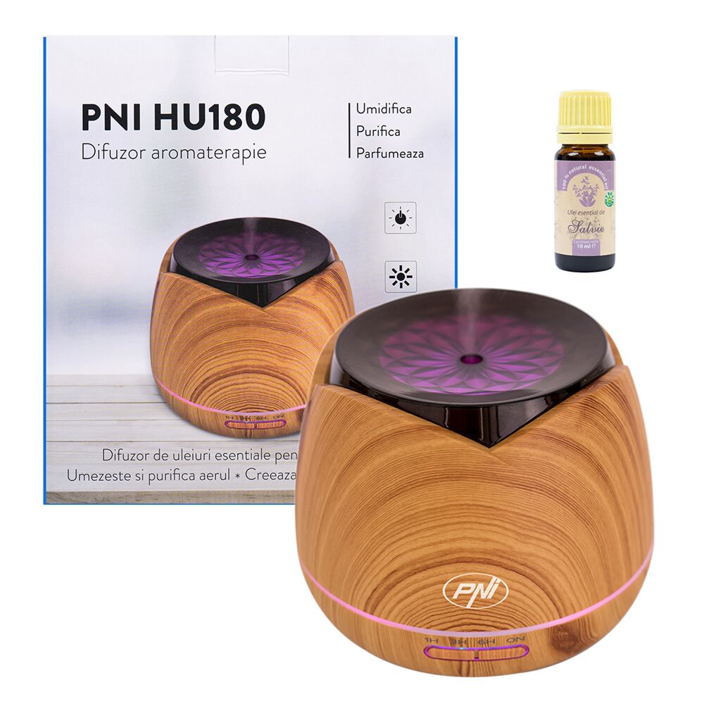 Aromatherapie-Diffusor PNI HU180 für ätherische Öle, Ultraschall enthält  Salbeiöl 10ml