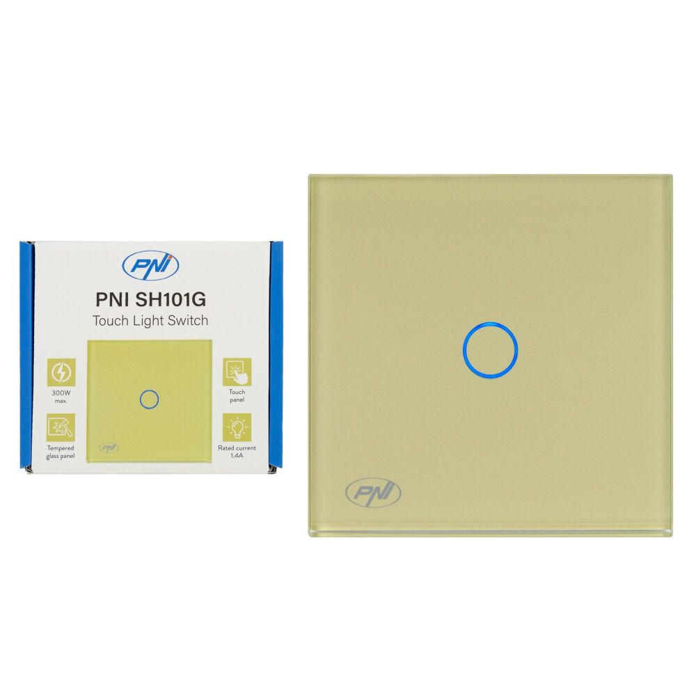 PNI SH101 Touch-Lichtschalter Aus Gehärtetem Glas – 1-fach, LED-Hintergrund, 110–240V