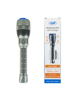 PNI Adventure F810 Taschenlampe mit 138 W LED, 3 Leuchtstufen plus Turbo, 12000 Lumen, Zoom, bis zu 250 m, Akku