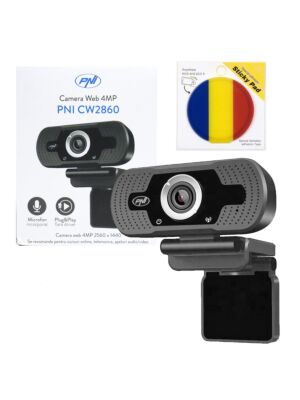 PNI CW2860 Full HD 4MP Webcam-Paket, USB, Clip-on, eingebautes Mikrofon und Sticky Pad-Flag enthalten