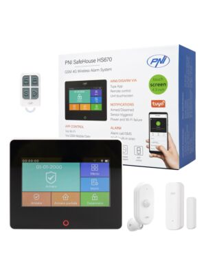 Drahtloses Alarmsystem PNI SafeHouse HS670 WiFi GSM 4G, Farb-Touchscreen, 99 drahtlose Zonen, unterstützt 5 Telefonnummern
