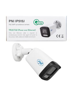 Videoüberwachungskamera PNI IP515J POE, Bullet 5MP, 2,8 mm, für den Außenbereich, bidirektionales Audio, weiß Bildbeschreibung