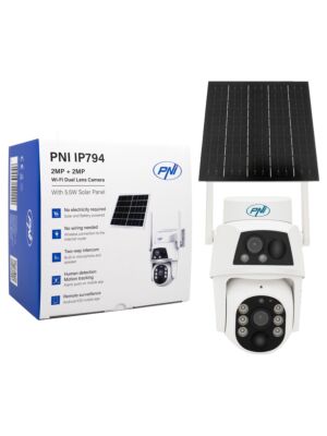 PNI IP794 Videoüberwachungskamera mit WLAN, PTZ, Doppelobjektiv 2MP + 2MP, 5,5W Solarpanel, 8000mAh Blockbatterie
