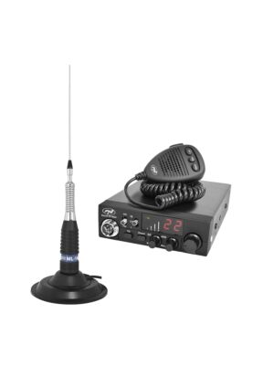 CB-Funk PNI Escort HP 9700 USB und CB Antenne PNI LED 2000 mit Magnetfuß,  12V / 24V Netzteil, inkl. Zigarettenanzünderstecker, ASQ 5 Stufen