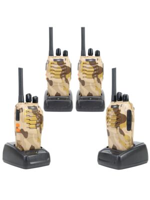 Kit mit 4 tragbaren Radiosendern PNI PMR R40 CAMO Batterien, Ladegeräten und Kopfhörern im Lieferumfang enthalten