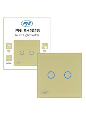 Doppelschalter mit Touch PNI SH202G aus Glas, Gold mit LED-Anzeige, Farbe Gold