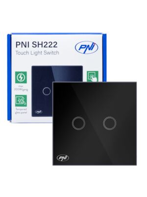 PNI SH222 Glas-Doppel-Touch-Schalter, schwarz mit LED-Anzeige, 10 A, 2 x 200 W
