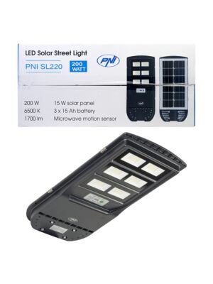 PNI SL220 13W Straßenlaterne Lampe mit eingebautem Solarpanel 15W, 6500K, 1700lm, 3 x eingebaute 15Ah Batterie, S