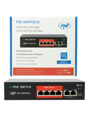 Switch POE PNI SWPOE42 mit 4 POE-Ports und 2 100-Mbps-Ports