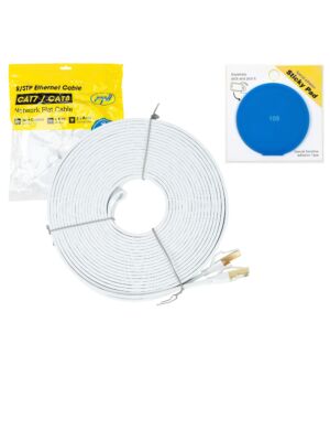 Flaches Netzwerkkabel S/STP CAT8 PNI U8200W, 2 x RJ45, 4 Adernpaare, 28 AWG, 20 m, inklusive Klebepad (blau)