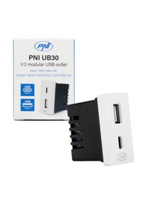 Steckdose 2 x USB PNI UB30, USB-A USB-C, 12V/9V/5V, max. 20W, modular, Typ F 1/2, Einbaumontage