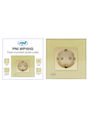 Einfache Einbausteckdose PNI WP101G mit Glasrahmen, goldgoldene Farbe, 16A 3000W