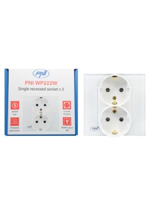 PNI WP222W einfache x2 Einbausteckdose mit weißem Glasrahmen