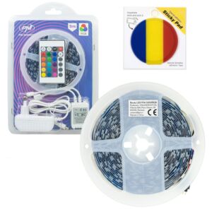 PNI 5050RGB LED-Streifen-Set, 300 LEDs, RGB, dimmbar, Lichteffekte, 5 Meter, IP20, inklusive Klebepad-Flagge