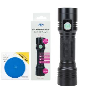 PNI Adventure F200 Aluminium-LED-Doppeltaschenlampen-Paket, 4000mAh Akku und blaues Klebepad enthalten