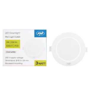 LED-Strahler PNI D-Light CL2503 3W, Einbau, rund, 90,5*28mm, 6400K, 230V Stromversorgung, 330 lm, weiß