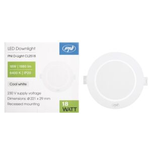 LED-Strahler PNI D-Light CL2518 18W, Einbau, rund, 220,7*28,9mm, 6400K, 230V Netzteil, 1980 lm, weiß
