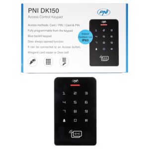 Stand-alone-Zugangskontrolltastatur PNI DK150, Entriegelung mit PIN, RFID-Karte, IP65, schwarz