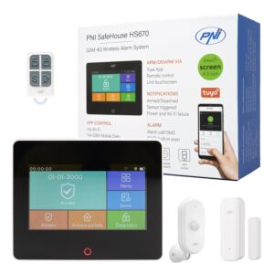 Drahtloses Alarmsystem PNI SafeHouse HS670 WiFi GSM 4G, Farb-Touchscreen, 99 drahtlose Zonen, unterstützt 5 Telefonnummern
