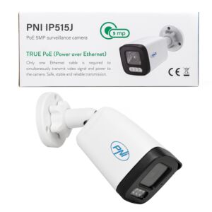 Videoüberwachungskamera PNI IP515J POE, Bullet 5MP, 2,8 mm, für den Außenbereich, bidirektionales Audio, weiß Bildbeschreibung