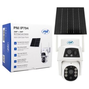 PNI IP794 Videoüberwachungskamera mit WLAN, PTZ, Doppelobjektiv 2MP + 2MP, 5,5W Solarpanel, 8000mAh Blockbatterie