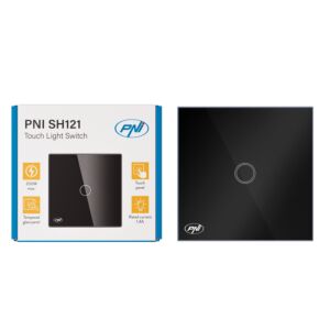 Einfacher Schalter mit Touch PNI SH121, aus Glas, schwarz, mit LED-Anzeige, 10A 200W
