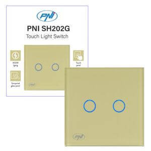 Doppelschalter mit Touch PNI SH202G aus Glas, Gold mit LED-Anzeige, Farbe Gold