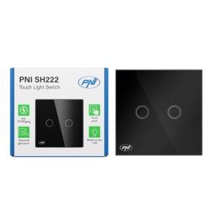 PNI SH222 Glas-Doppel-Touch-Schalter, schwarz mit LED-Anzeige, 10 A, 2 x 200 W
