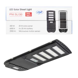 PNI SL130 20W Straßenlaterne Lampe mit eingebautem Solarpanel 20W, 6500K, 2900lm, 4 x eingebaute 20Ah Batterie, S
