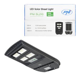 PNI SL210 6.5W Straßenleuchte PNI SL210 6.5W, mit eingebautem Solarpanel 10W, 6500K, 1000lm, 2 x eingebauter 10Ah Akku,