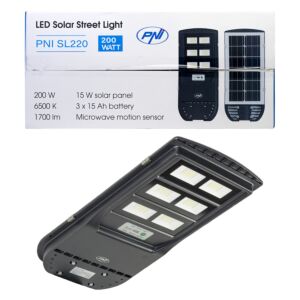 PNI SL220 13W Straßenlaterne Lampe mit eingebautem Solarpanel 15W, 6500K, 1700lm, 3 x eingebaute 15Ah Batterie, S