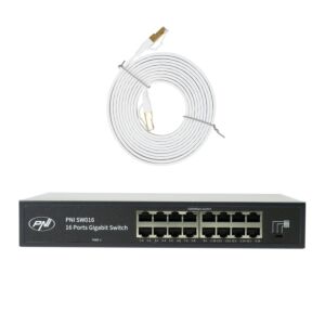 PNI SW016 Switch-Paket, 16 x 10/100/1000 Mbit/s, Gigabit, Metallgehäuse und 3 m CAT8-Patchkabel PNI U8030W