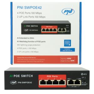 Switch POE PNI SWPOE42 mit 4 POE-Ports und 2 100-Mbps-Ports