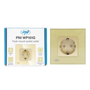 Einfache Einbausteckdose PNI WP101G mit Glasrahmen, goldgoldene Farbe, 16A 3000W