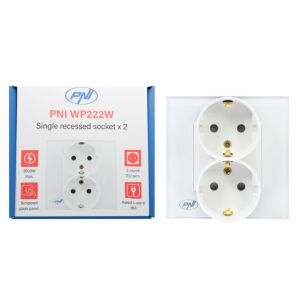 PNI WP222W einfache x2 Einbausteckdose mit weißem Glasrahmen