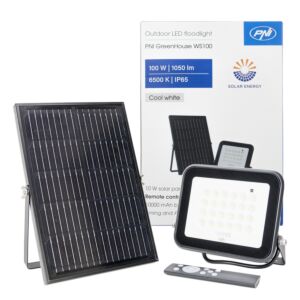 PNI GreenHouse WS100 100-W-LED-Reflektor mit Solarpanel, 10000-mAh-Akku, Fernbedienung, einstellbarem Timing und Helligkeit