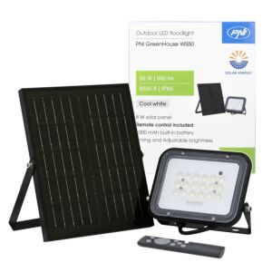PNI GreenHouse WS50 50W LED-Strahler mit Solarpanel, 6000mAh Akku, Fernbedienung, Timing und einstellbarer Helligkeit,